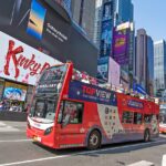 TopView open-top double-decker buses in Times Square New York