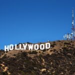 Hollywood Sign panoramic view with Los Angeles below