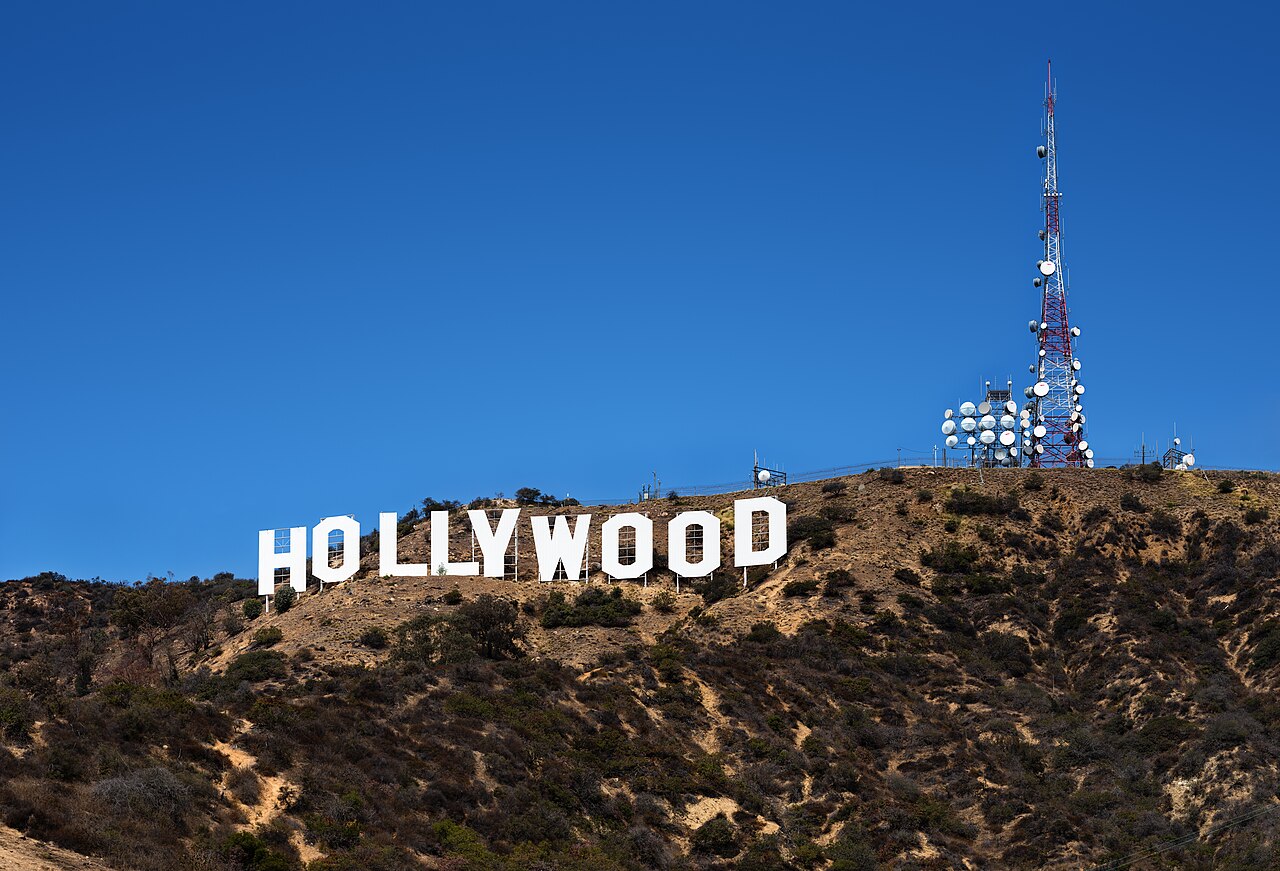Hollywood Sign panoramic view with Los Angeles below