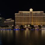 Bellagio hotel and fountains in Las Vegas at night